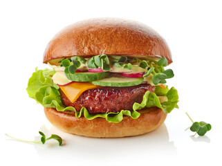 Vegetarian burger isolated on white background - obrazy, fototapety, plakaty
