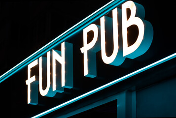 Illuminated signboard of fun pub