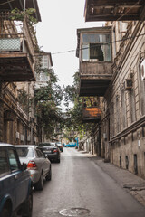 Old street in Baku, Azerbaijan with old houses and balconies. High quality photo
