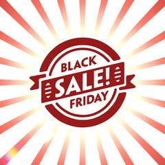 Black friday retro sales banner with sunrays, announcing discount, advertisement items, oldskool banner sunburst background