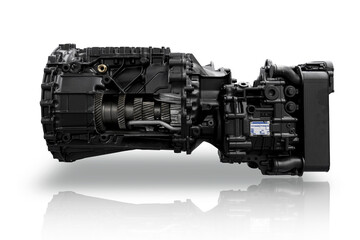 Modern heavy duty automatic transmission of a truck or bus isolated over white background