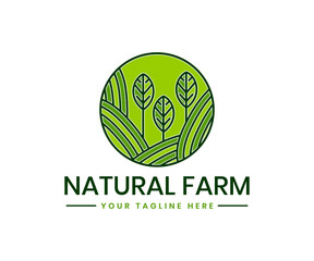 organic farming logo unique concept template with Green landscape plant tree leaf and natural color organic product branding logotype 