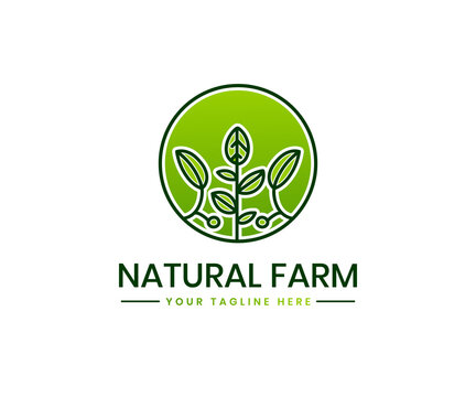organic farming logo unique concept template with Green landscape plant tree leaf and natural color organic product branding logotype 