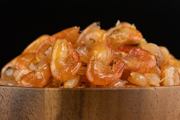 Delicious sweet shrimp traditional processed food Asian style, Small prawn boiled with sugar tasty for preserving food.