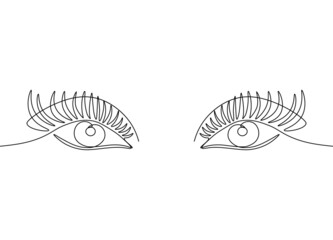 One line drawing of woman eyes and lashes. Hand drawn minimal beauty sign, contemporary nature cosmetics icon. Vector illustration