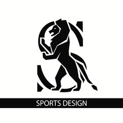 Letter S with Lion. Sporty Design. Creative Black Logo with Royal Character. Animal Silhouette. Stylish Template for Brand Name, Sports Club, Business Cards, Printing on Clothing. Vector Illustration