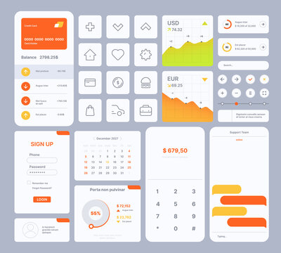 Web ui templates. User kit digital infographic elements dividers search bar frames buttons slider preview icons navigation symbols garish vector collection