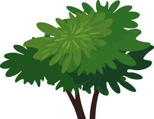 Abstract cartoon tree with green crown isolated on white background