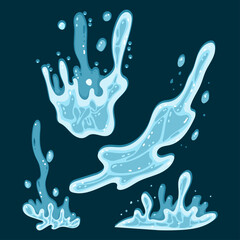 Water splash vector cartoon set isolated on background.