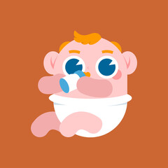 Cute baby drink milk vector cartoon character isolated on background.