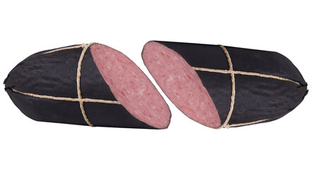 Sausage or ham on an isolated white background.