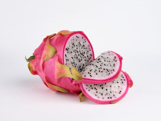 dragon fruit pitaya with cut isolated on white