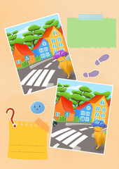 Page template for magazine, find seven differences, kids magazine