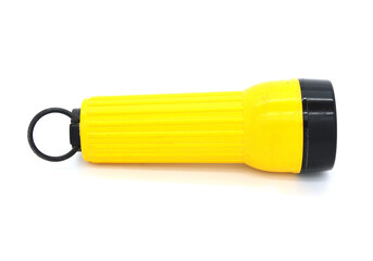Yellow flashlight isolated on white background