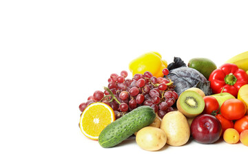 Different vegetables and fruits isolated on white background