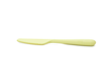 Single plastic knife isolated on white background
