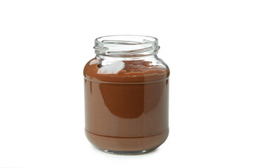 Jar with chocolate paste isolated on white background