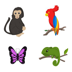 Group of Cute Exotic Animal in Flat Design