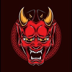 japanese oni mask vector logo