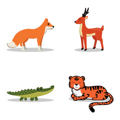 Group of Cute Wildlife Animals in Flat Design