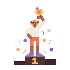 Champion holding trophy concept Illustration.