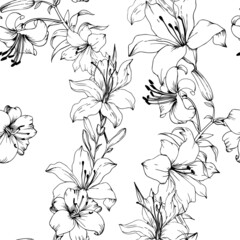 Black-white flowers print in vector