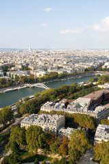 Aerial view of the Seine river on a clear day. Paris, France.