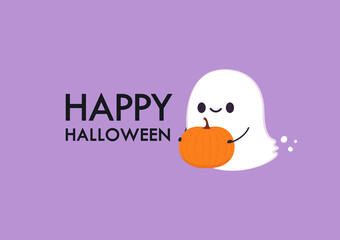 Halloween poster. Cute ghost cartoon vector. Ghost character design.