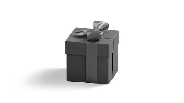 Blank black gift box with ribbon bow mockup, looped rotation