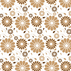 Brown floral seamless pattern  with floral on white background