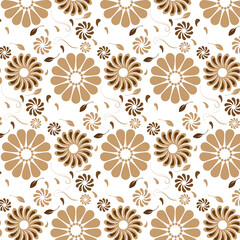 Brown floral seamless pattern  with floral on white background