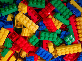 Fototapeta na wymiar box plastic puzzle multicolour for kid or education concept