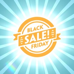 Black friday retro sales banner with sunrays, announcing discount, advertisement items, oldskool banner sunburst background