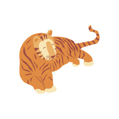 Tiger is lying. Noble wild striped feline, fast and agile animal. Colorful vector isolated illustration hand drawn. Year of the tiger