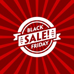 Black friday retro sales banner with sunrays, announcing discount, advertisement items, oldskool banner sunburst background