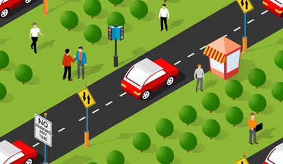 Lifestyle crossroads illustration of the city block with people