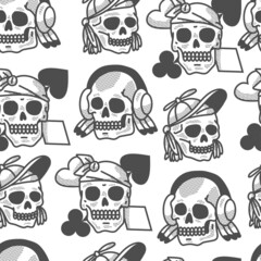 Skull tattoo vector cartoon seamless pattern on a white background.