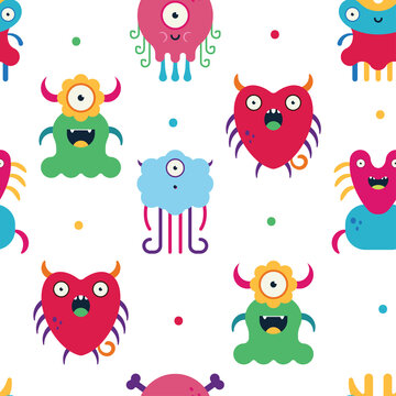 Cute monsters seamless pattern vector cartoon background.
