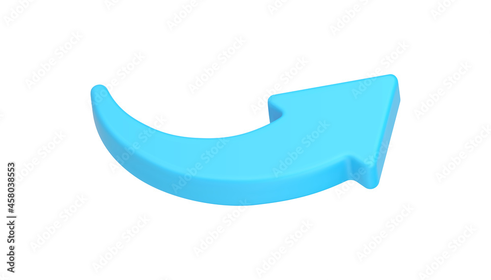 Poster curving arrow pointer 3d icon. blue website directional element