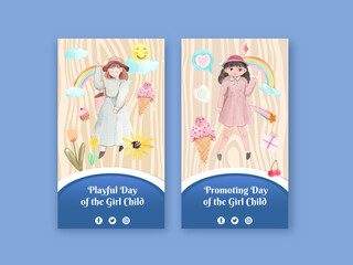 Instagram template with International Day of the Girl Child concept,watercolor style