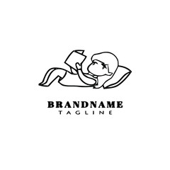 kids reading book logo cartoon icon design template black isolated vector