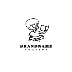 kids reading book logo cartoon icon design template black isolated vector illustration