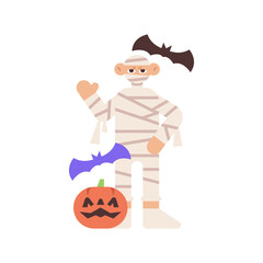 Mummy Halloween Costume and Pumpkin Halloween Illustration