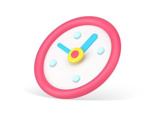 Minimalistic round clock 3d icon. Red wall timer with blue arrows