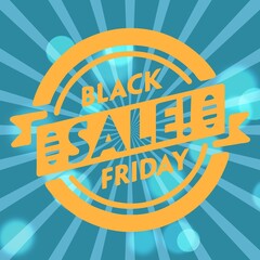 Black friday retro sales banner with sunrays, announcing discount, advertisement items, oldskool banner sunburst background