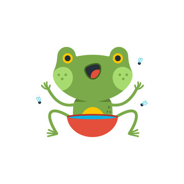 Funny frog vector cartoon character isolated on a white background.