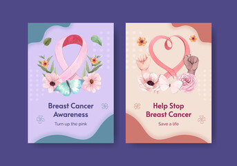 Postcard template with breast cancer awareness month concept,watercolor style