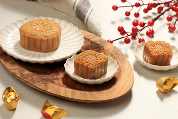 Mooncake Concept on Light Background