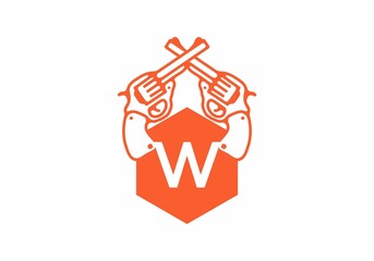 Two guns line art illustration with W initial letter