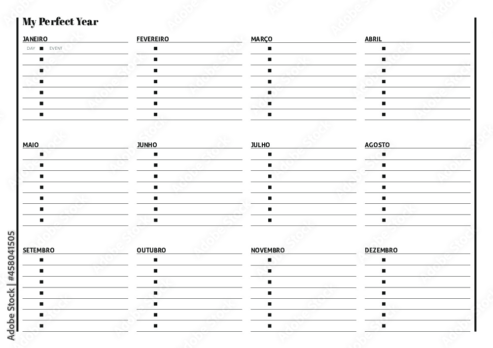 Wall mural list, map and agenda to plan life. year planner